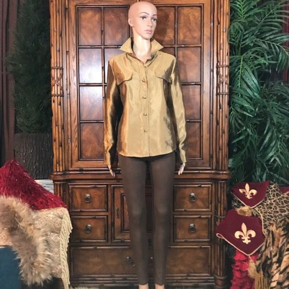 NWOT Kasper Gold Label Shantung Texture Gold Rush Top - Picture 3 of 11